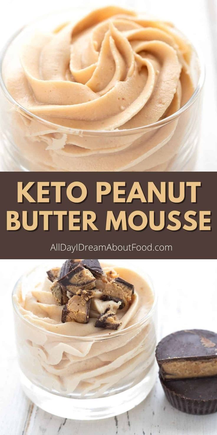 keto peanut butter mousse in a glass bowl with the text overlay