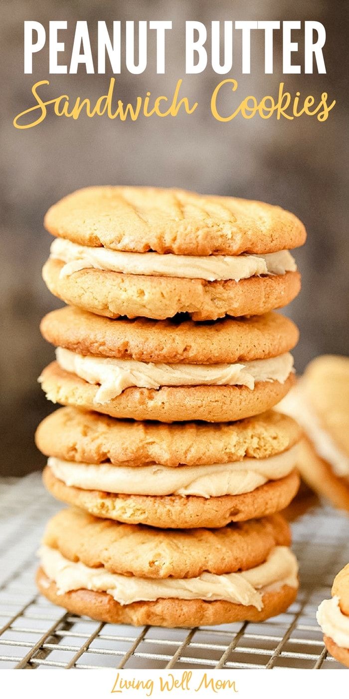 peanut butter sandwich cookies stacked on top of each other