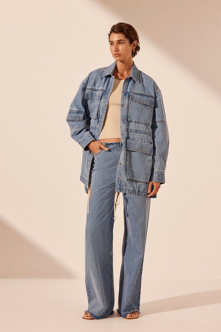 STELLA ANORAK PATCH POCKET JACKET | MID BLUE | OUTERWEAR | SHONA JOY Joy Logo, Jean Pockets, Shona Joy, Patches Jacket, Fall 24, Pocket Jacket, Style Dresses, Denim Wash, Everyday Style