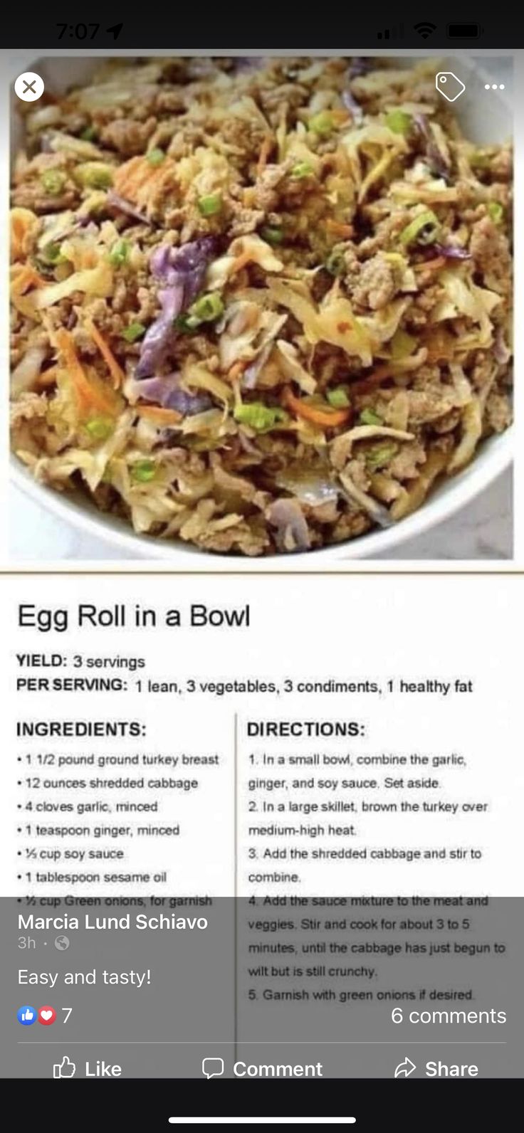 the recipe for egg roll in a bowl is shown on an iphone screen, and there are