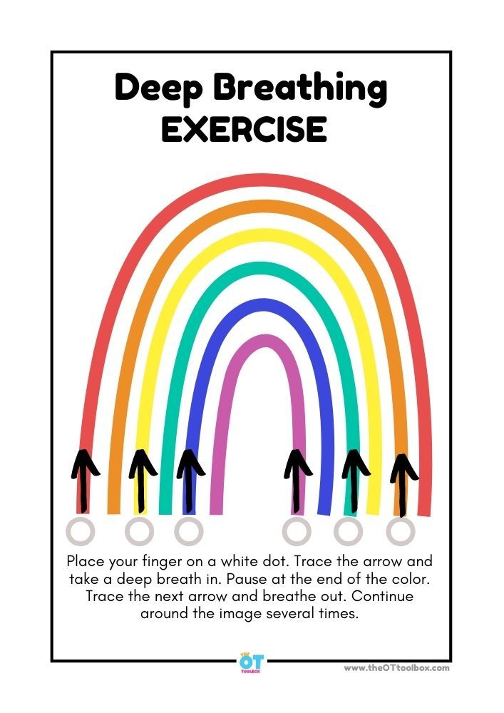 a poster with the words deep breathing exercise and rainbows in different colors on it