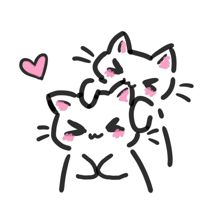 a drawing of two cats with hearts in their eyes and one cat's head sticking out