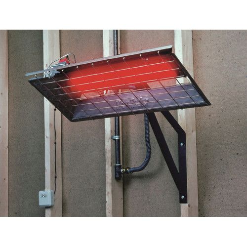 an outdoor heater mounted on the side of a building with wires attached to it