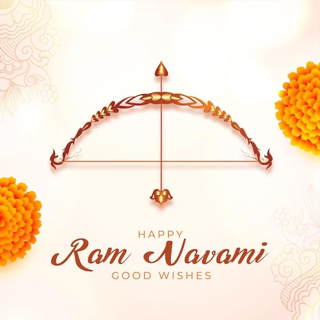 happy ram navami good wishes card with golden decorations and arrows on white background