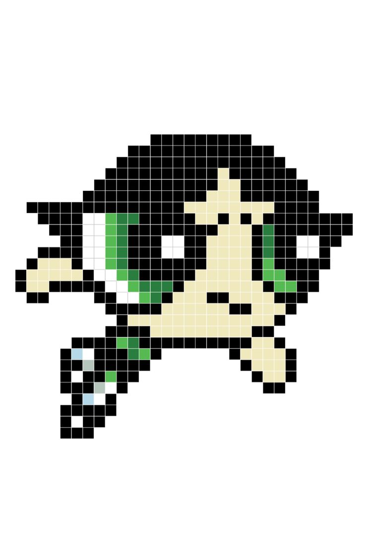 an image of a pixel art piece that looks like it has green eyes and black hair