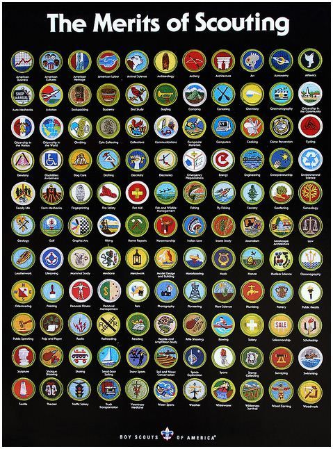 the merris of scouting poster with many different badges and emblems on black background