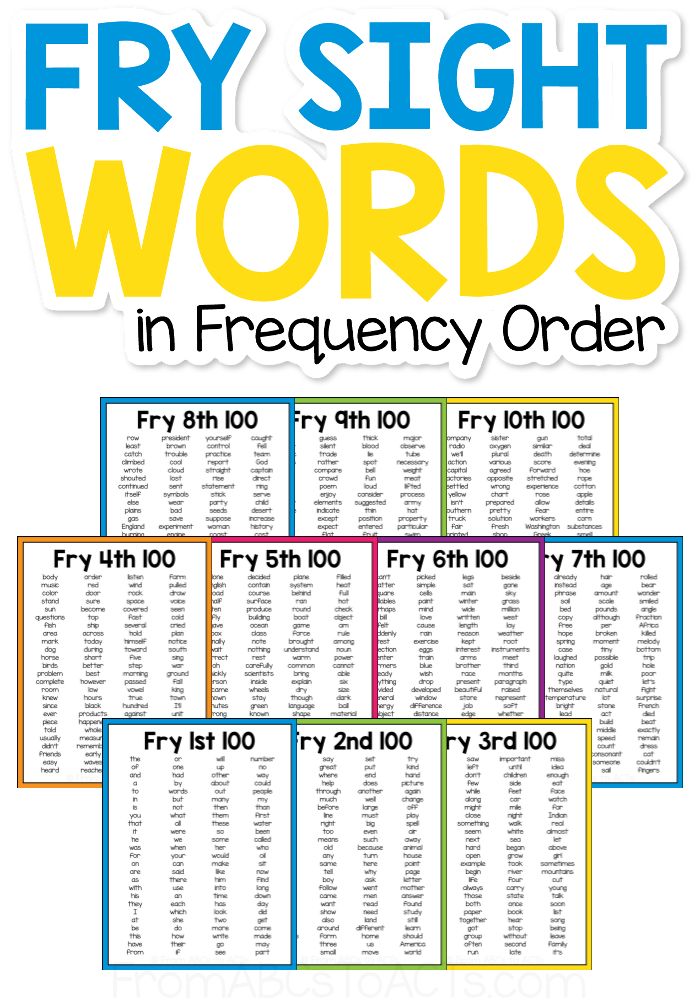 the printable fry sight words poster is shown in blue, yellow and green colors