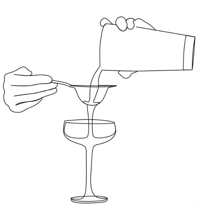 someone is pouring something into a wine glass with a straw in the bottom and another hand reaching for it