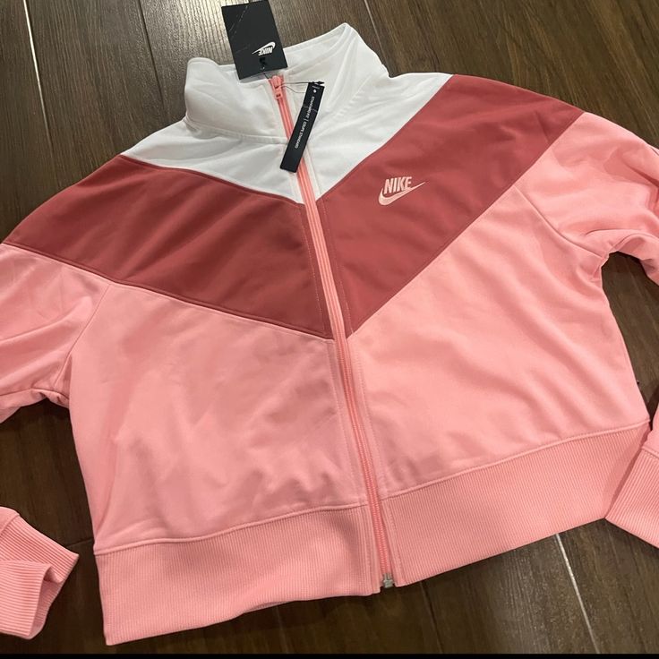 Nike New Cropped Jacket Nike Pink Long Sleeve Outerwear, Nike Long Sleeve Track Jacket For Spring, Nike Spring Long Sleeve Track Jacket, Nike Athleisure Outerwear For Spring, Nike Casual Track Jacket For Spring, Nike Trendy Long Sleeve Outerwear, Nike Running Jacket, Hoodie Jacket Women, Black Windbreaker