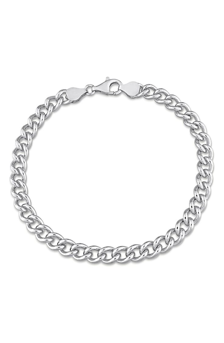 An Italian-made curb link bracelet brings classic style to your ensemble, designed with high polish sterling silver. 9" length Clasp closure Sterling silver Made in Italy Classic White Gold Cuban Link Bracelet With Curb Chain, Classic Silver Chain Charm Bracelet, Classic Curb Chain Bracelet, Classic White Gold Charm Bracelet With Silver Chain, Classic Silver Cuban Link Bracelet, Classic White Gold Cuban Link Sterling Silver Bracelet, Classic Cuban Link Silver Chain Bracelet, Classic Sterling Silver Bracelet With Silver Chain, Classic Cuban Link Bracelet With Oval Links