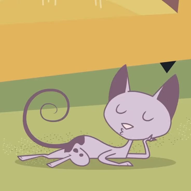 a cartoon cat laying on the ground with its head down and eyes closed, next to another cat