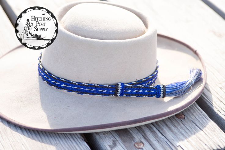 "Patterns vary, making each hatband one of a kind! Measures approximately 3/4\" Available in assorted natural (black, brown, grey, white) or dyed (red, orange, yellow, green, blue, purple, pink) colors. As each one is unique, there is no guarantee that we will be able to perfectly match your request, but we will do our best & will send what is available.  If you have something very specific in mind, please let us know prior to completing your order." Blue Adjustable Custom Hat Bands, Elegant Adjustable Blue Hat Band, Red Hat Band For Beach, One Size Fits Most, Handmade Blue Hat Bands For Western-themed Events, Horse Hair Hat Band, Green Blue Purple, Red Orange Yellow, Horse Hair, Hat Band