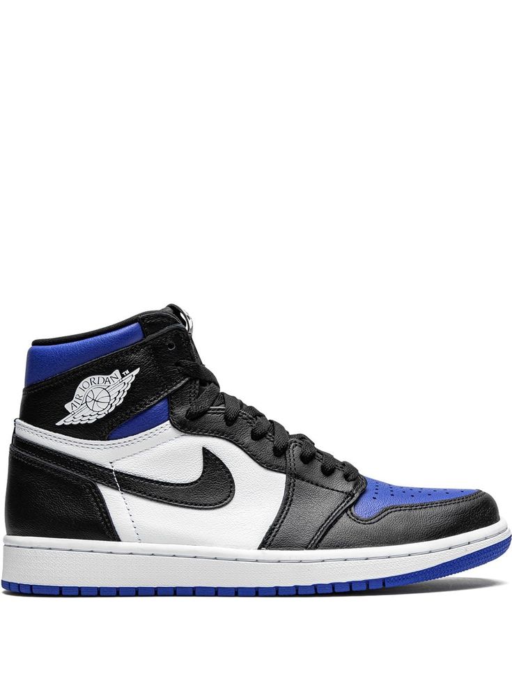 black/royal blue/white leather signature Swoosh logo detail signature Air Jordan Wings logo colour-block panelled design round toe perforated toebox front lace-up fastening logo patch at the tongue flat rubber sole These styles are supplied by a premium sneaker marketplace. Stocking only the most sought-after footwear, they source and curate some of the most hard to find sneakers from around the world. Air Jordan 1 Royal Toe, Blue Toes, Blue Jordans, Jordan Shoes Girls, All Nike Shoes, Nike Shoes Jordans, Nike Air Shoes, Jordan Air, Cute Nike Shoes