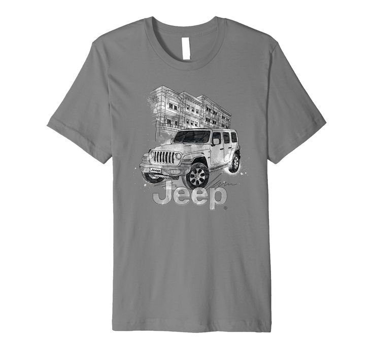 a gray jeep with the words jeep on it's front and side, in black ink