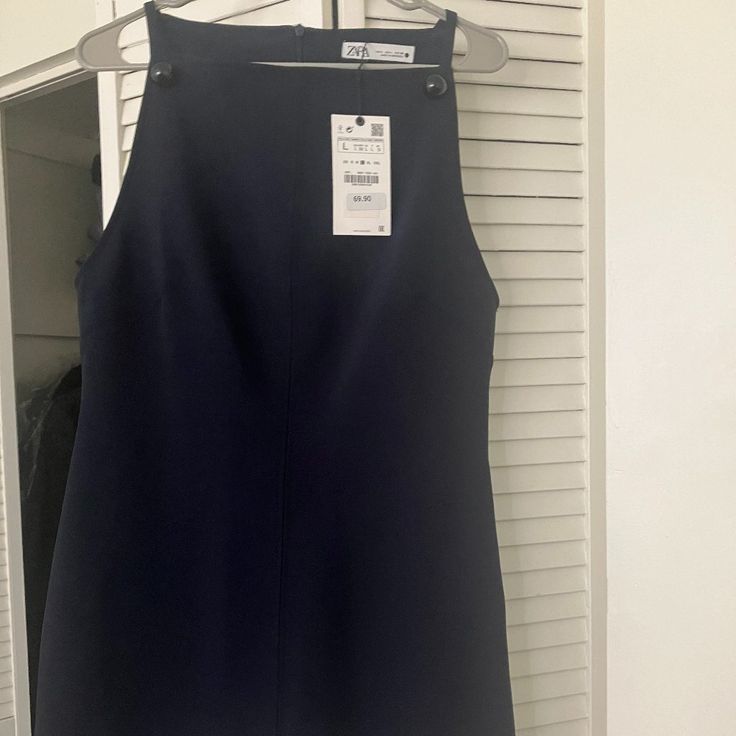 Zara Dress. Retails For $69. Casual Dress With Back Zipper For Date Night, Casual Dresses With Back Zipper For Date Night, Casual Dresses For Date Night With Back Zipper, Blue Mini Dress With Back Zipper, Dressy Spring Dresses With Back Zipper, Spring Sheath Dress With Back Zipper, Blue Spring Dresses With Back Zipper, Spring Blue Dresses With Back Zipper, Elegant A-line Sleeveless Dress By Zara