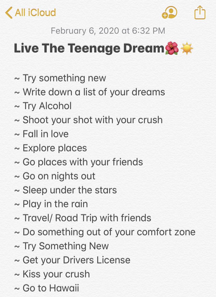 an iphone screen with the text live the teenage dream on it and other things to do