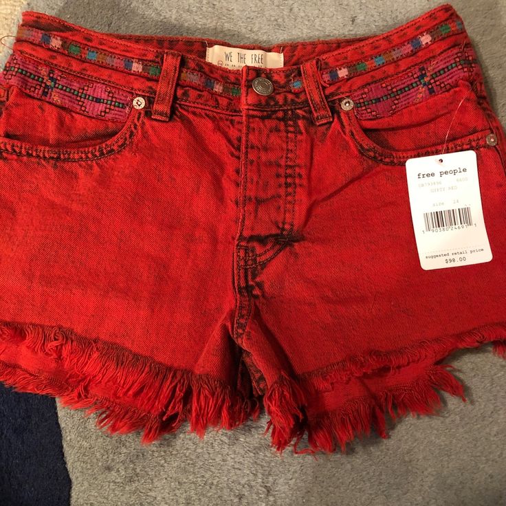 Nwt Fp Red Jean Shorts. Color Is Gypsy Red. I Didn’t Try This On But By The Material They Aren’t Too Stretchy. I Would Say If You Are Normally A Size 24 In Fp Shorts These Will Work For You. Reasonable Offers Please. High Waist Bottoms With Frayed Hem For Festival, Cutoff Cotton Bottoms For Festival, Cotton Cutoff Bottoms For Festival, Festival Shorts With Frayed Hem, Frayed Hem Festival Shorts, Red Cotton Bottoms With Frayed Hem, Bohemian Bottoms With Frayed Hem For Festivals, Bohemian Festival Bottoms With Frayed Hem, Red Cotton Cutoff Shorts