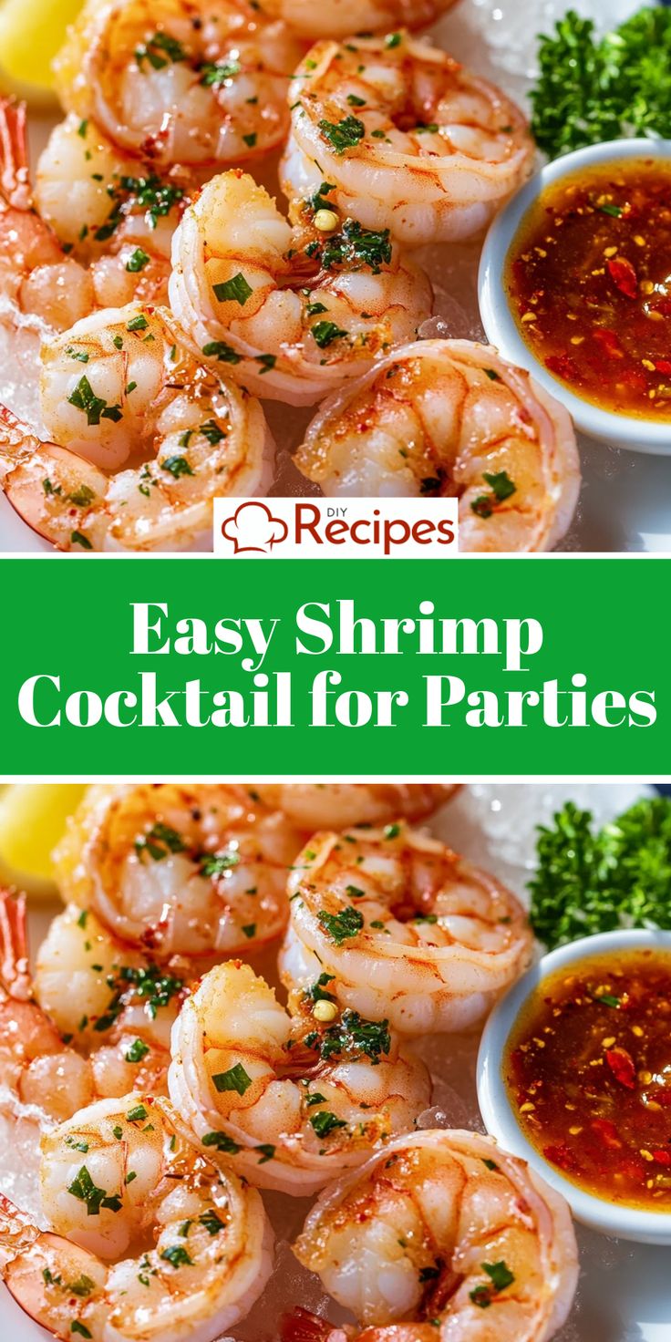 easy shrimp cocktail for parties with lemon and parsley garnish on the side