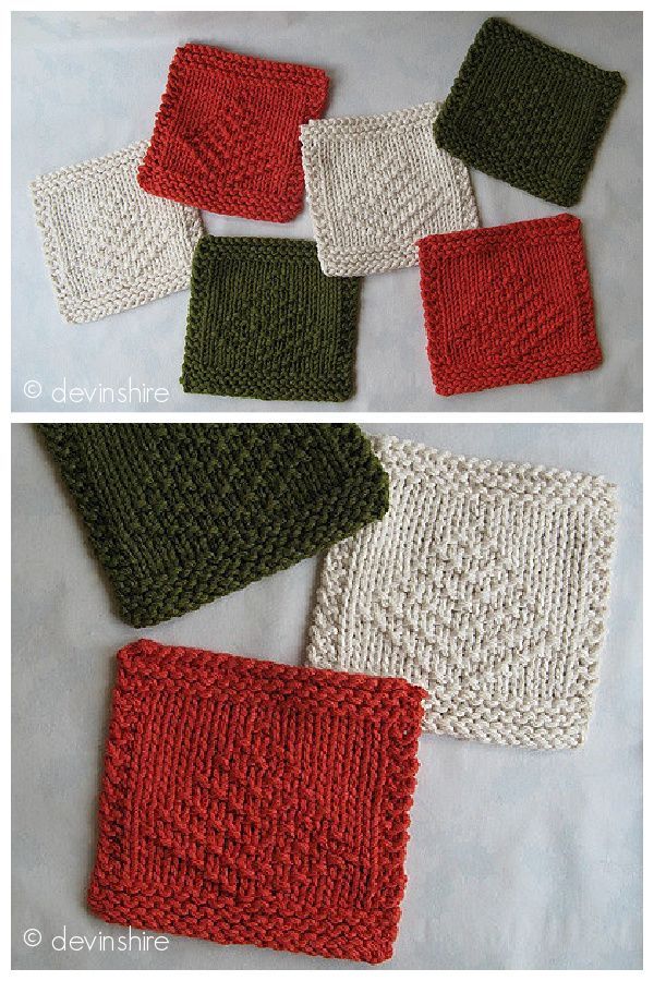 crocheted dishcloths with different colors and sizes