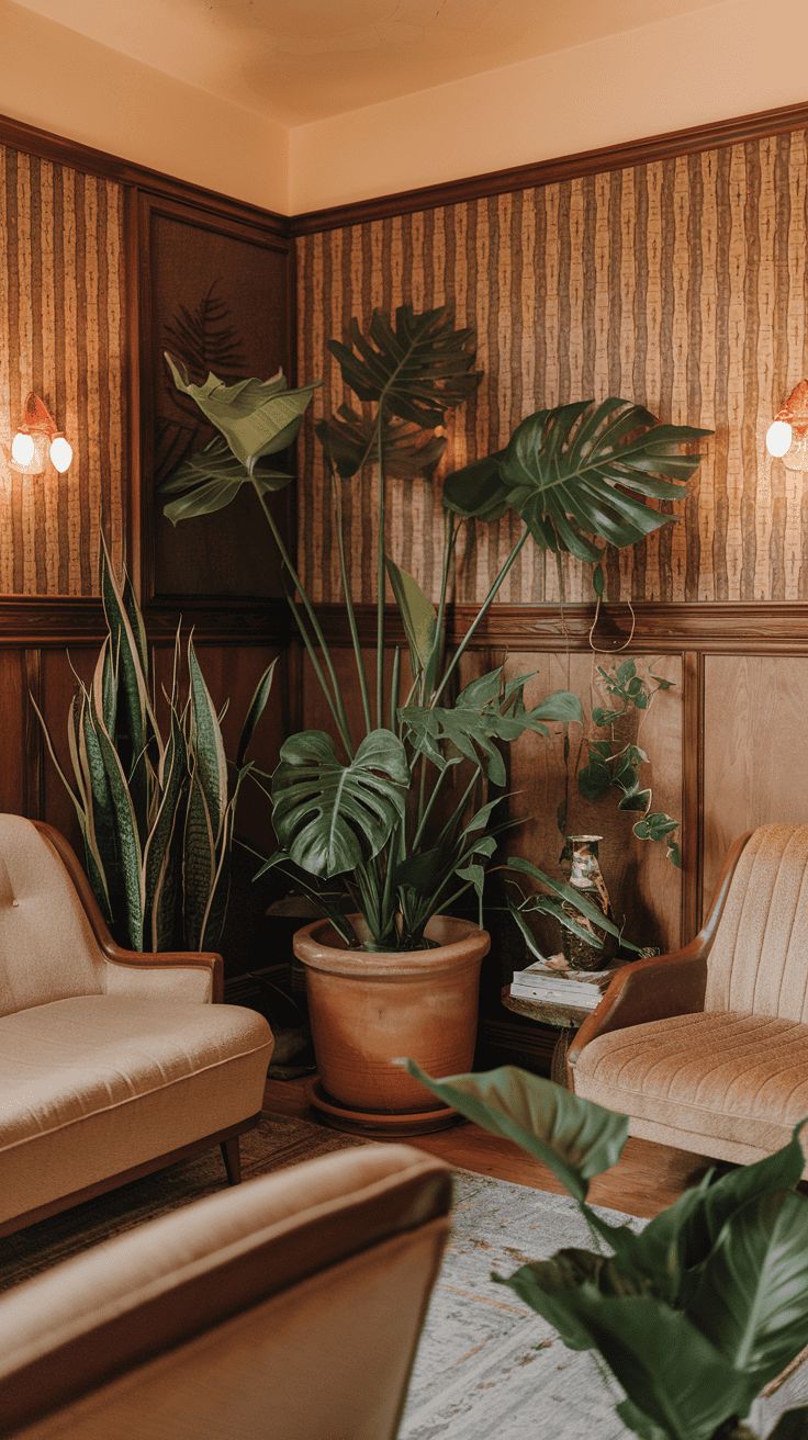 a living room filled with lots of green plants