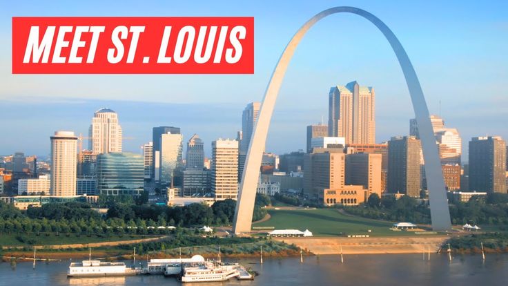 the st louis skyline and gateway arch with text meet st louis overlaying it