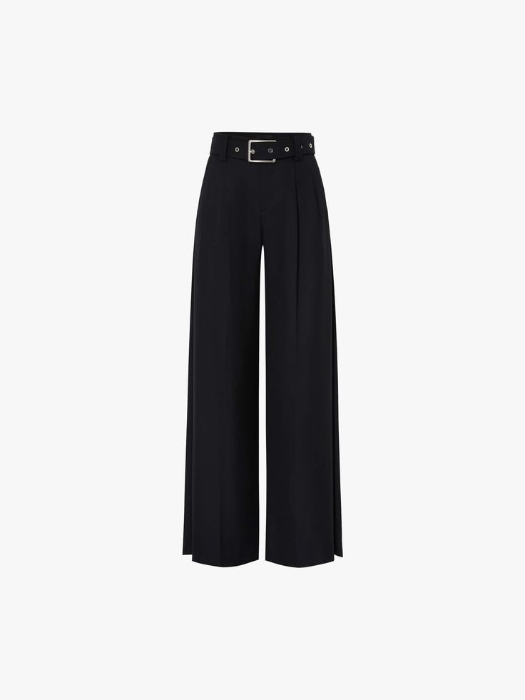 MO&Co. Women's Include Belt Wide Leg Pants Our team has updated the classic tailoring code for spring. Crafted from a fine merino wool blend, these trousers have a relaxed fit that's both stylish and comfortable. Features a wide-leg silhouette with pleats and pressed creases at the front. Wear yours with a slim-fitting top and a wide belt for added sophistication. Features : - Wide leg cut, floor mopping, including belt- Side slip pockets, front pleats, pressed creases- Hook-and-bar closure, zip Belt Wide, Classic Tailoring, Wide Belt, Leg Pants, Black Pants, Wide Leg Pants, Merino Wool, Black Color, Wool Blend