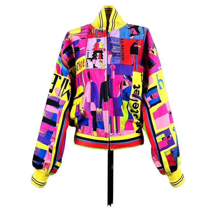 A rare and important '90s Gianni Versace ‘Malevich’ inspired bomber jacket – designed for the men's 1992 Spring/Summer Collection – but with its cheerful, multicolor print and oversized volumes it has the perfect unisex fit. After the well-received SS 1991 Vogue and Pop Art-Collection, Versace continued to build on this in the following seasons. Gianni Versace – who was inspired by pop culture, as well as by high art – gives the wearer a lesson in art history with these collections where he makes references to art movements like Futurism and Cubism represented in the works of Pablo Picasso, Robert Delaunay and Kazimir Malevich a.o. Ukrainian-born Soviet artist Kazimir Malevich – who is more commonly known for his abstract works – had a brief flirtation with Futurism. Versace took elements Robert Delaunay, Kazimir Malevich, Versace Couture, Versace Brand, Spring Summer Collection, High Art, Futurism, Shearling Coat, Embroidered Jacket