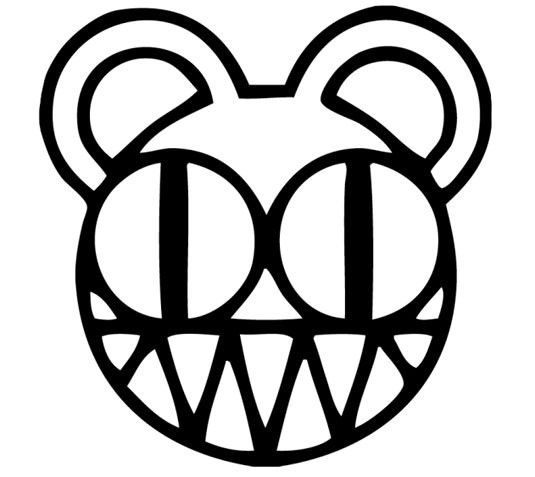 a black and white image of a bear's head with the letter i on it