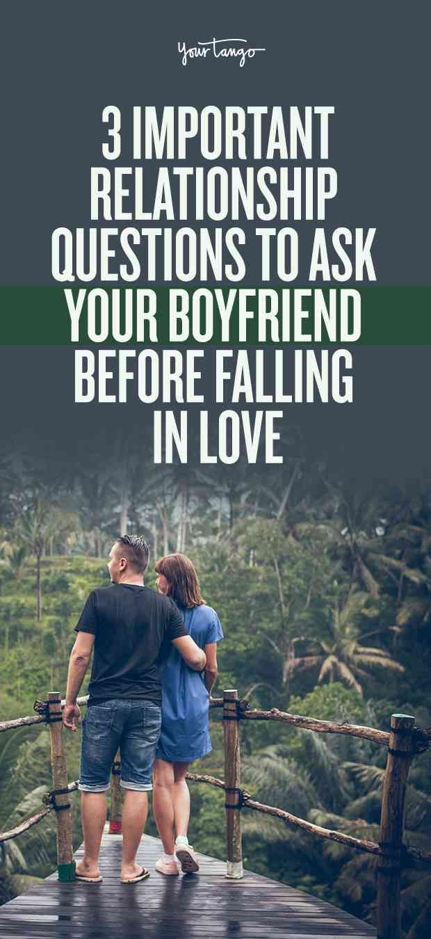 two people standing on a bridge with the text 3 important relationship questions to ask your boyfriend before falling in love