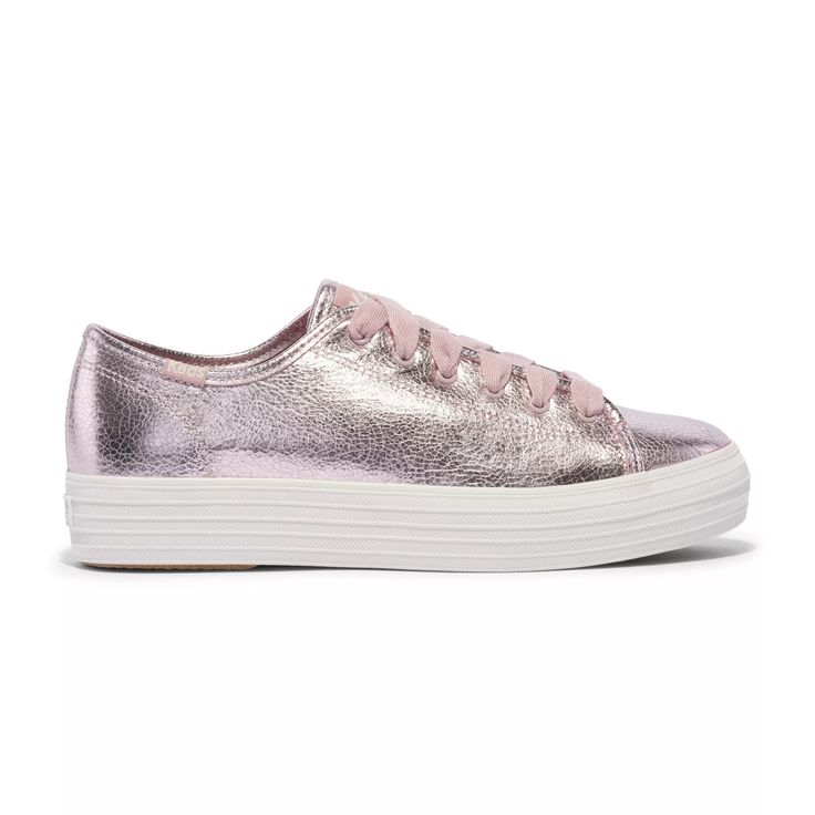 Keds Triple Kick Metallic Leather Lace Up Trendy Spring Platform Sneakers With Speckled Midsole, Spring Lace-up Platform Sneakers With Speckled Midsole, Trendy Leather Platform Sneakers With Speckled Midsole, Pink Spring Platform Sneakers With Cushioned Footbed, Pink Cushioned Platform Sneakers For Spring, Trendy Wedge Sneakers With Vulcanized White Sole, Spring Low-top Platform Sneakers With Speckled Midsole, Trendy Platform Sneakers With Textured Sole, Sporty Platform Sneakers With Vulcanized Sole For Spring