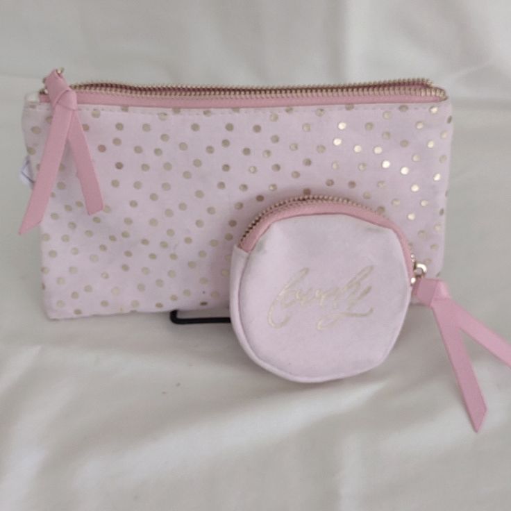 New With Tags Gartner Studios Pink Canvas Cosmetic Bag With Gold Polka Dots And Zipper. Matching Mini Pouch For Compact Or Mirror. Pink Cosmetic Bag With Removable Pouch, Chic Pink Everyday Pouch, Chic Pink Cosmetic Bag With Removable Pouch, Pink Feminine Travel Pouch, Feminine Pink Travel Pouch, Feminine Pink Bag With Zipper Pouch, Chic Pink Pouch For Daily Use, Feminine Pink Pouch For Everyday Use, Studio Bag