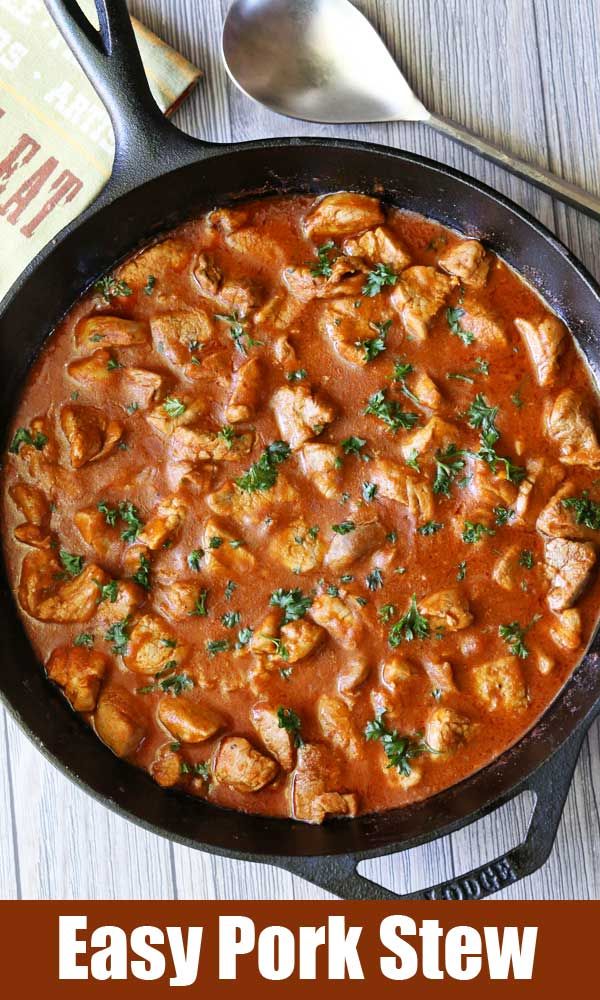 easy pork stew in a cast iron skillet