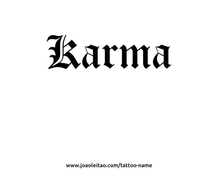 the word karma written in black ink on a white background