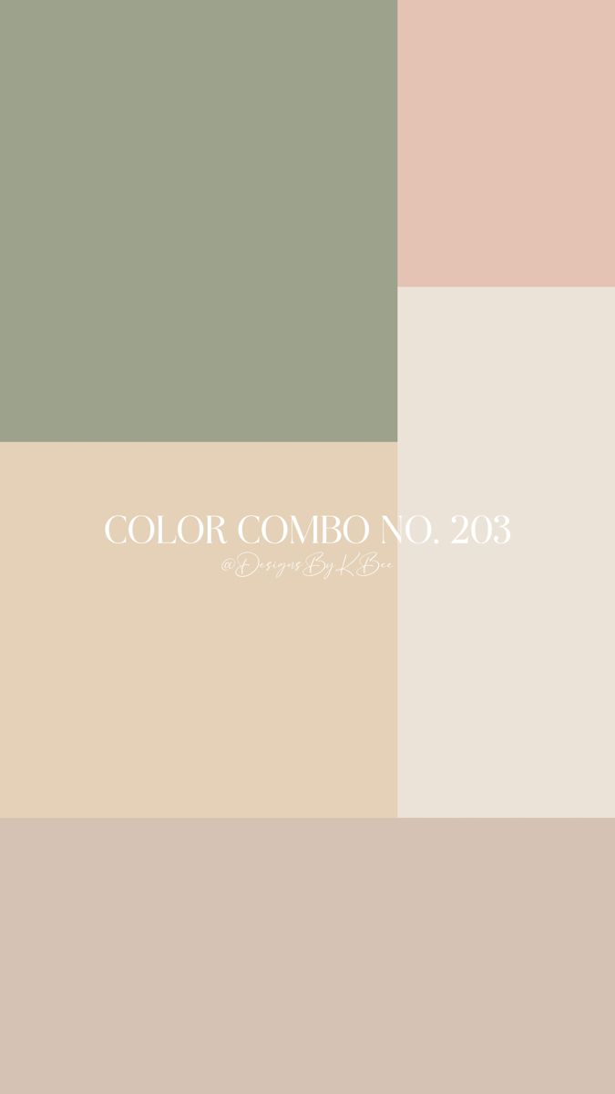 the color combination is shown in shades of green, beige and pink with white text that reads