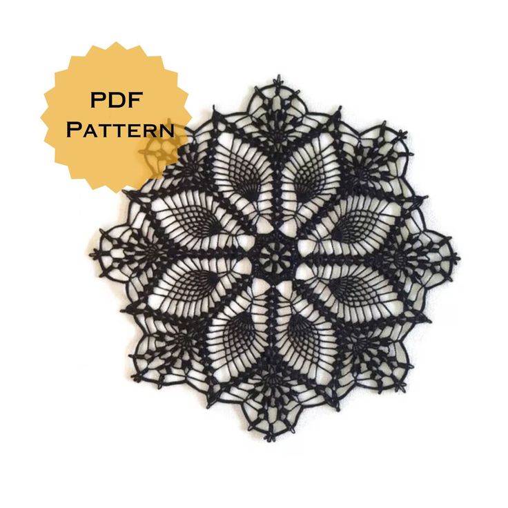 a black doily is shown with the words pattern on it and an image of a circular