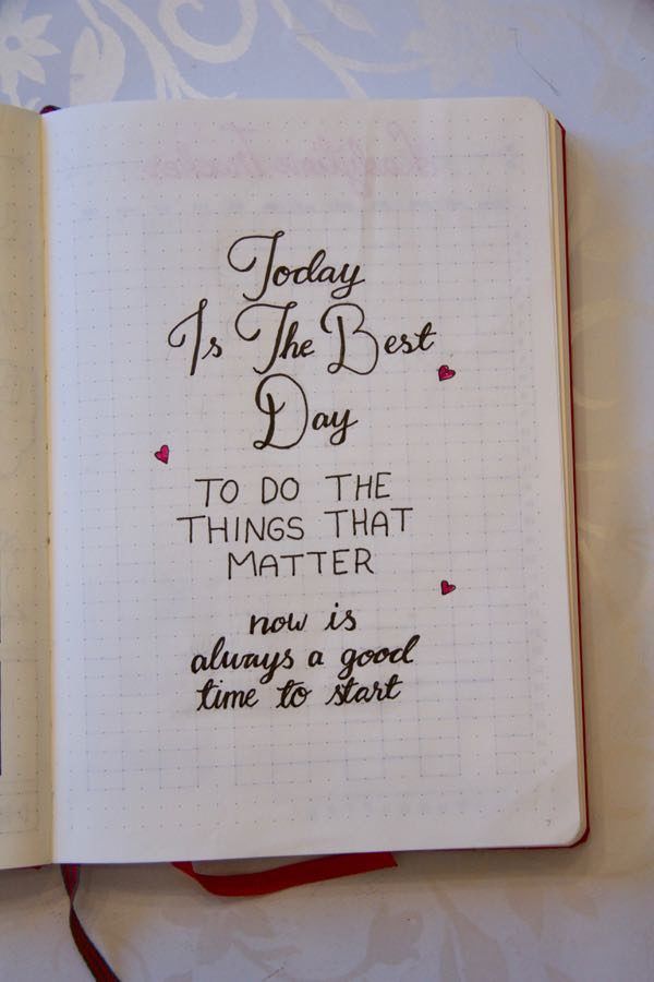 an open notebook with writing on it and the words today is the best day to do the things that matter now is always a good time to start