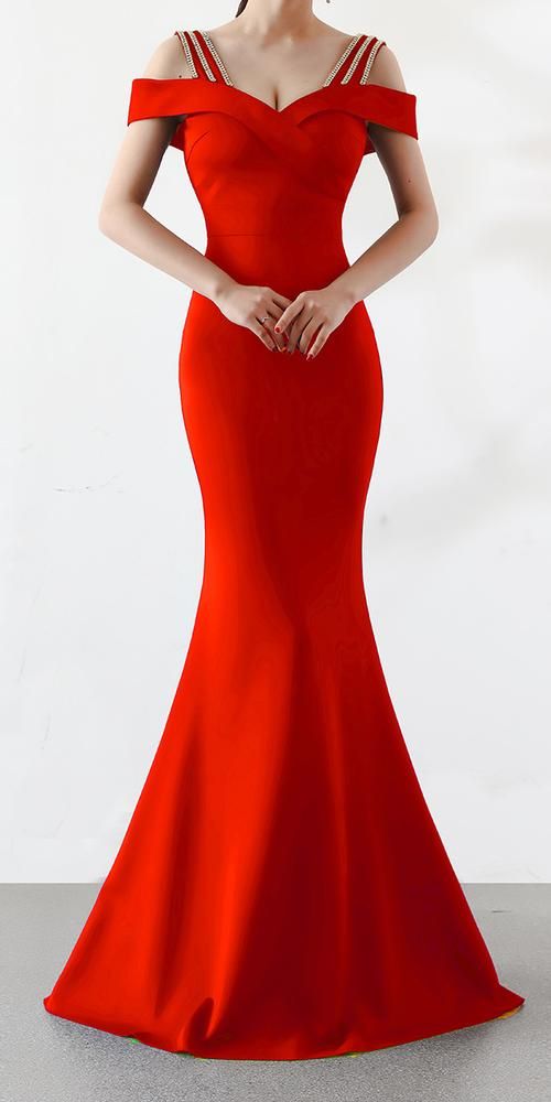 Hot Red Sexy Cold Shoulder Long Evening Dress (Stunning) Red V-neck Maxi Dress For Banquet, Red Full Length Maxi Dress For Banquet, Red Maxi Dress For Banquets, Solid Floor-length Evening Dress For Party, Solid Color Floor-length Evening Dress For Parties, Solid Color Maxi Length Evening Dress For Prom, Sweep Train Dress For Party, Solid Color Floor-length Evening Dress For Banquets, Solid Color Floor-length Evening Gown