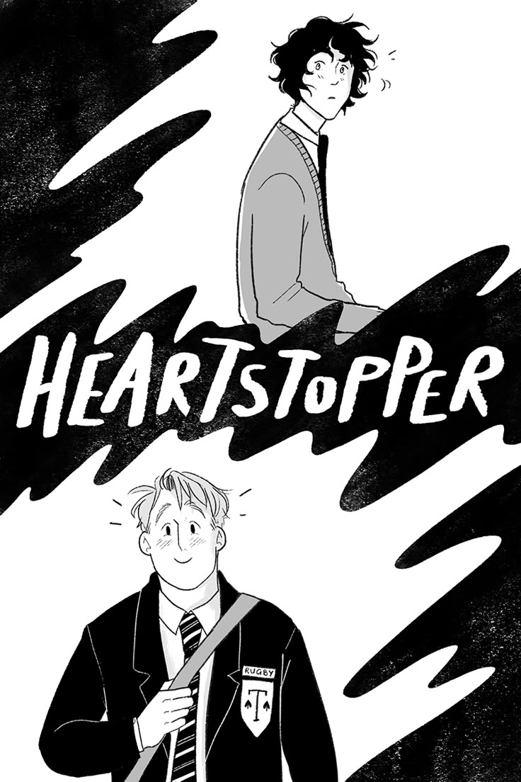 an image of two people in front of a black and white background with the words heartstopper on it