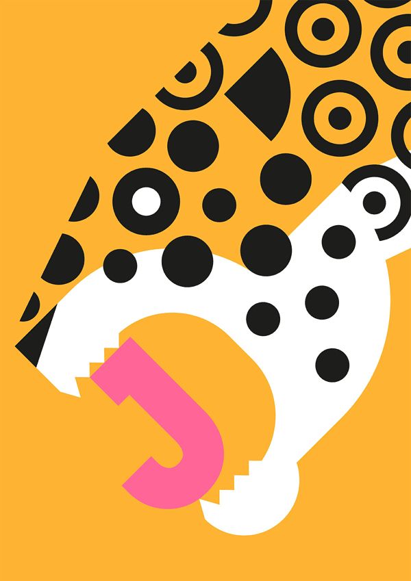 a black and white cheetah with pink letter c on it's head