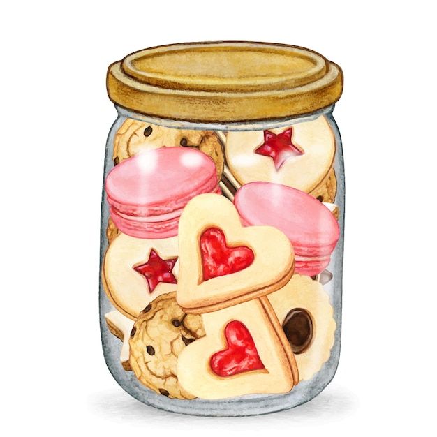 a jar filled with cookies and hearts