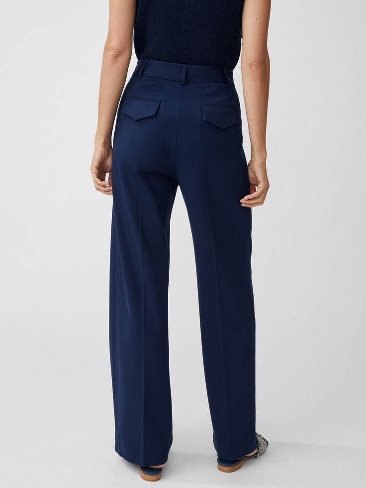 Prepare to live in the Newman this season, we made the perfect wide-leg trouser pant. With an extended tab waistband, flattering front pleat, and versatility that allows them to be dressed up with a suit jacket or worn casually with sneakers, this is 'the' pant. | J.McLaughlin Women's Newman Pants Winter Navy, Size 2 | Nylon/Spandex J Mclaughlin, Trouser Pants, Women's Pants, Suit Jacket, Wide Leg, Size 12, Size 2, Pants For Women, Size 4