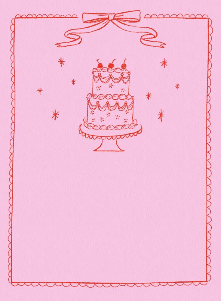 a pink card with a cake on it