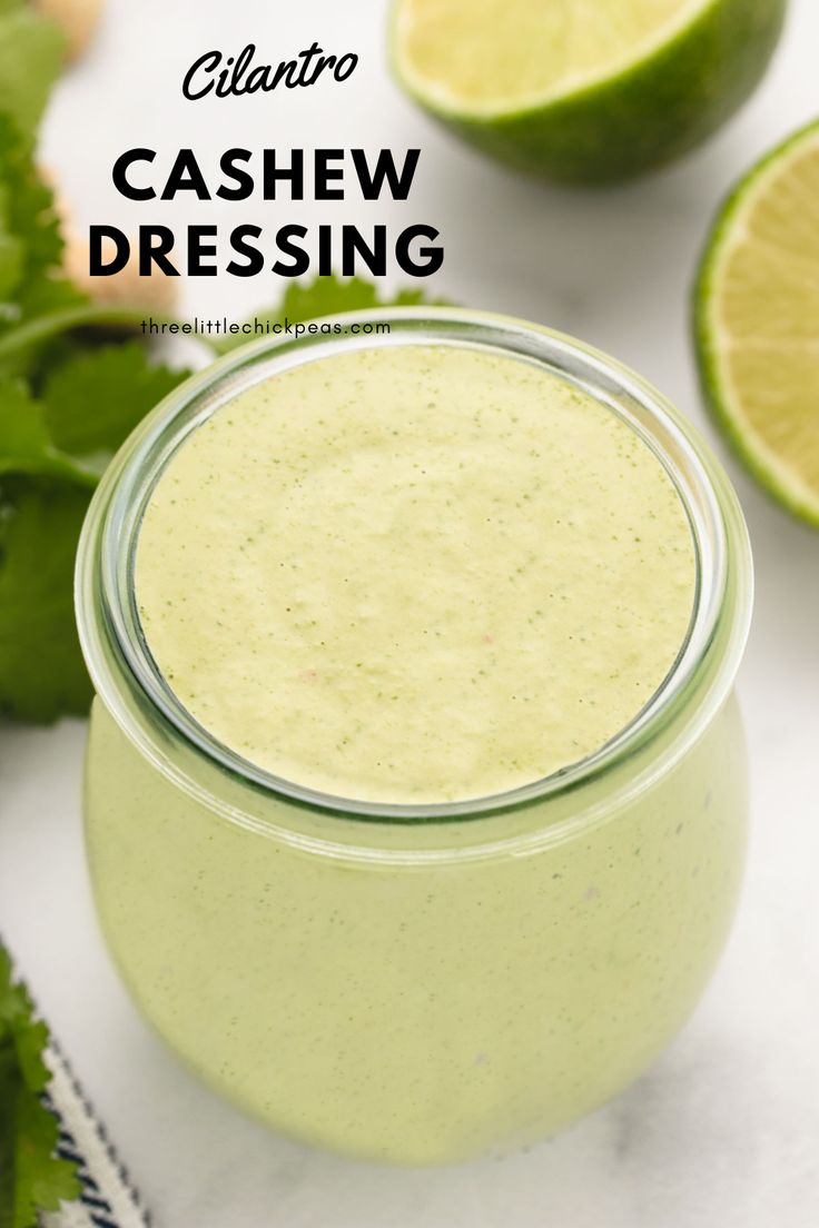 a glass jar filled with cilantro cashew cream