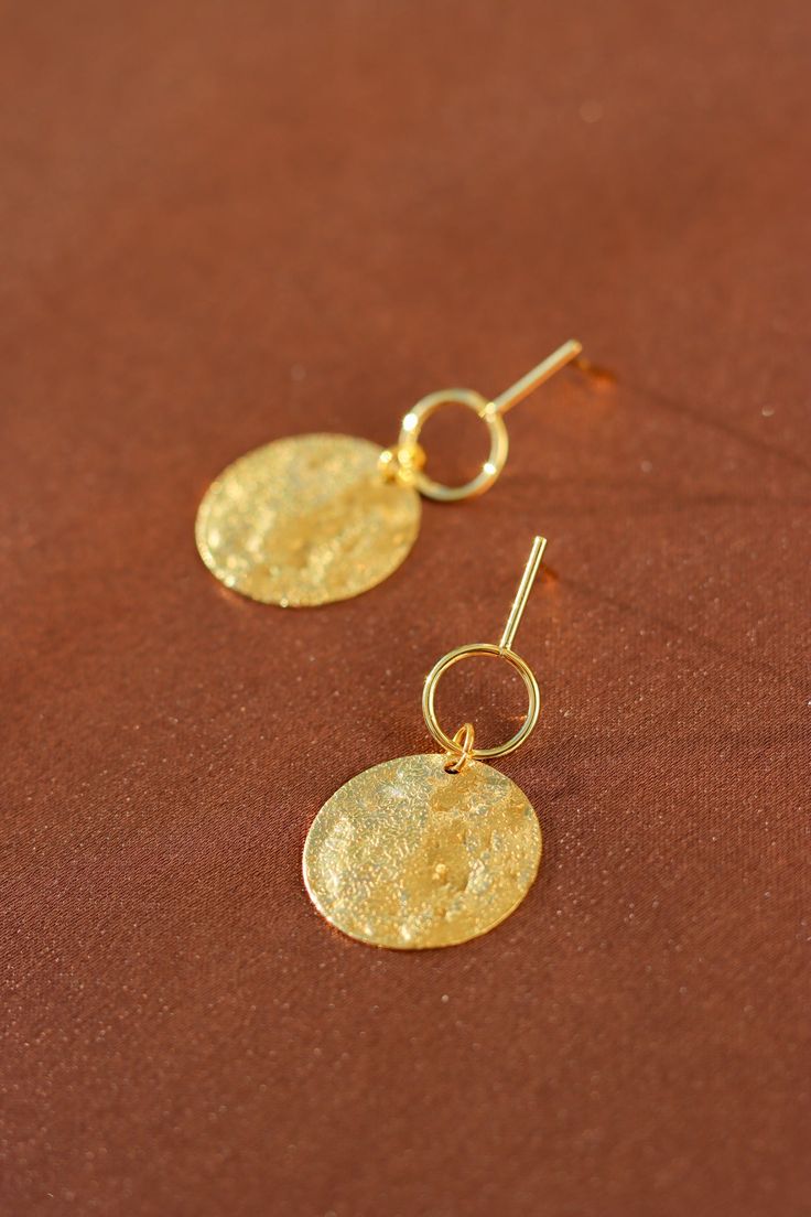 Made from gold-plated on brass. 18k gold plated posts. Hypoallergenic. Tarnish resistant. Made to order. 14k Gold-filled Jewelry, 14k Gold Circular Jewelry, Gold Circle Earrings In Sterling Silver, Gold 14k Gold-filled Round Earrings, Gold Sterling Silver Circle Earrings, 14k Gold-filled Round Earrings, Non-tarnishing 14k Gold Earrings, Gold Tarnish Resistant Earrings In 14k Gold Filled, Gold Circle Earrings 14k Gold Filled