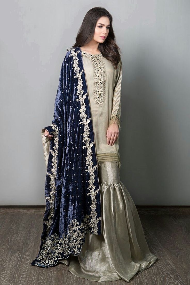 Very good Nikkah Gharara, Gharara Designs, Sharara Designs, Velvet Dress Designs, Embroidered Kurti, Pakistani Wedding Outfits, Pakistani Dresses Casual, Pakistani Fancy Dresses, Pakistani Fashion Party Wear