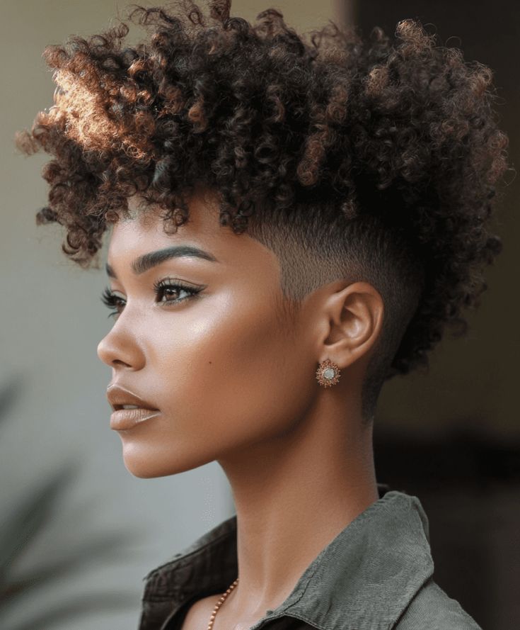 Short Curly Mohawk, Natural Hair Mohawk, Afro Styles, Natural Hair Haircuts, Short Haircuts For Black Women, Curly Mohawk, Haircuts For Black Women, Shaved Side Hairstyles, Tapered Natural Hair