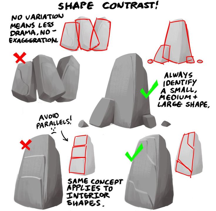 how to draw rocks with different shapes and sizes, including the shape of each rock