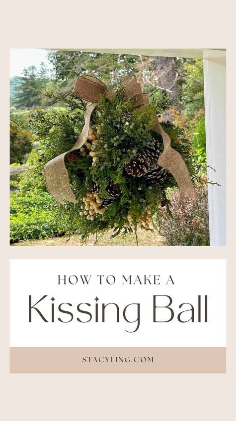 how to make a kissing ball wreath with burlocks and pineconi on it