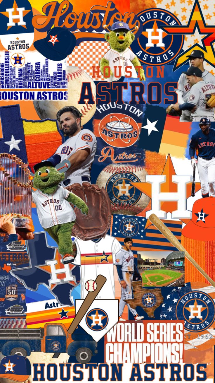 houston astros collage with the team's mascot and other sports related items on it