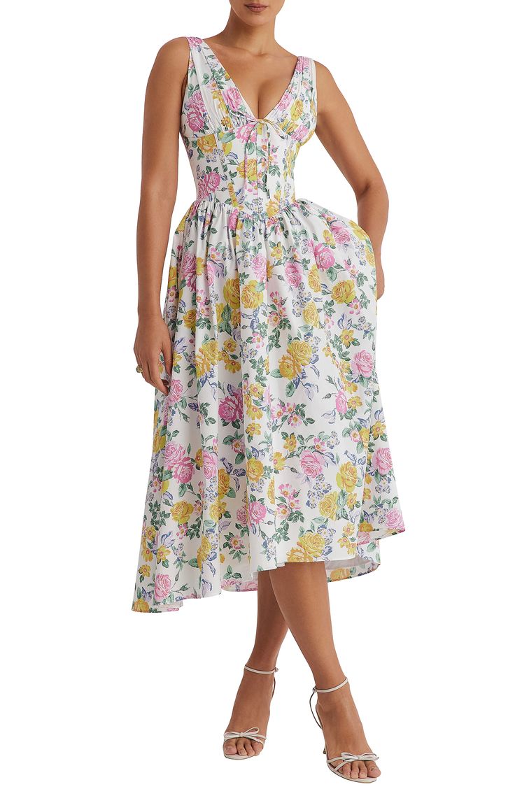 HOUSE OF CB Emmelina Floral Cotton Blend Dress | Nordstrom Summer Maxi Dress Floral, Cotton Corset, Vestidos Vintage, Midi Dress Summer, House Of Cb, Floral Midi Dress, Types Of Skirts, Floral Maxi, Flowing Maxi Dress